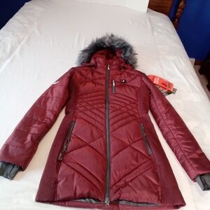 ActionHeat 5V Battery Heated Long Puffer Jacket Wine Women's S NWT $249.99